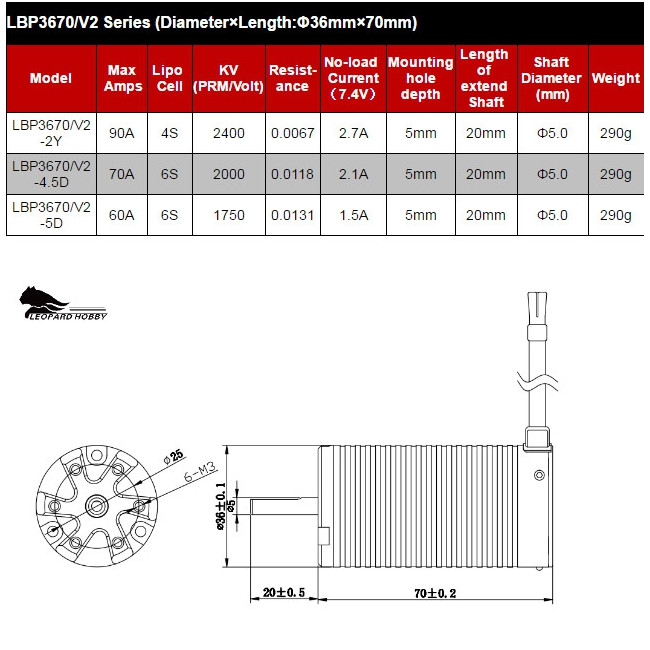 MOTOR BRUSHLESS LEOPAD V2 4P 3670 2400KV EJE5MM