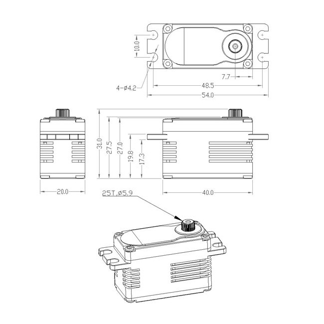 SERVO LOW PROFILE CLS02L 18KG/0.05s METÁLICO HV WATERPROOF PIÑONES Y CAJA METÁLICA