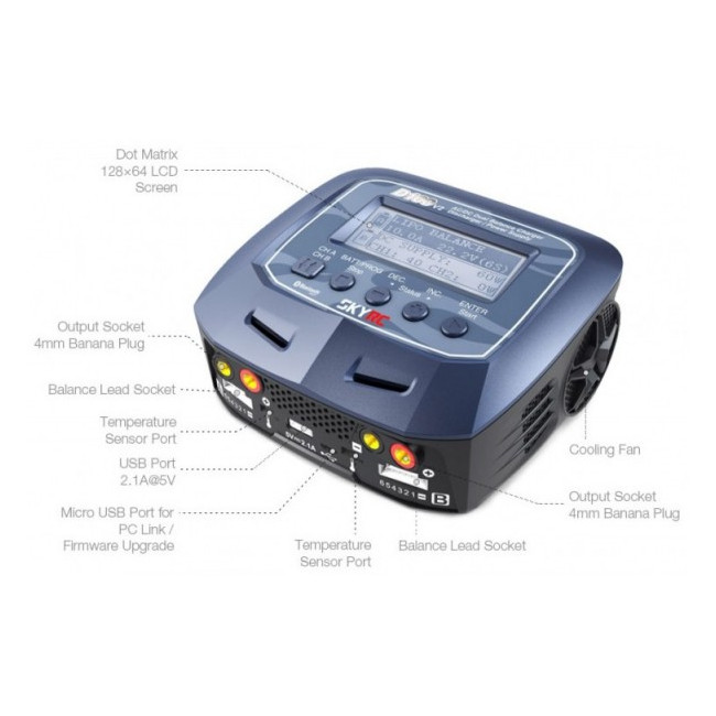 CARGADOR-DESCARGADOR SKYRC D100 V2 (2 CANALES DE CARGA) BLUETOOH 4,0