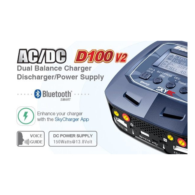 CARGADOR-DESCARGADOR SKYRC D100 V2 (2 CANALES DE CARGA) BLUETOOH 4,0