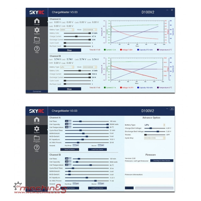 CARGADOR-DESCARGADOR SKYRC D100 V2 (2 CANALES DE CARGA) BLUETOOH 4,0