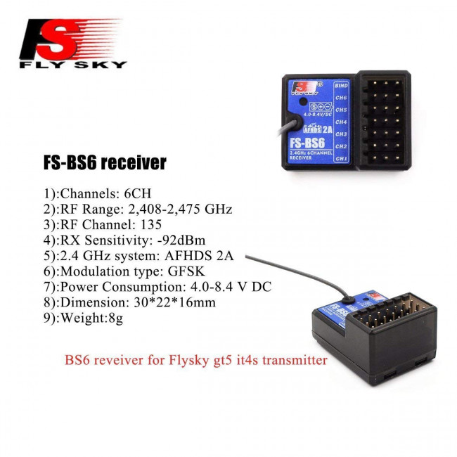 EMISORA FLYSKY GT5 + RECEPTOR BS6 CON GIRÓSCOPO 2,4GHZ NEW2018 6