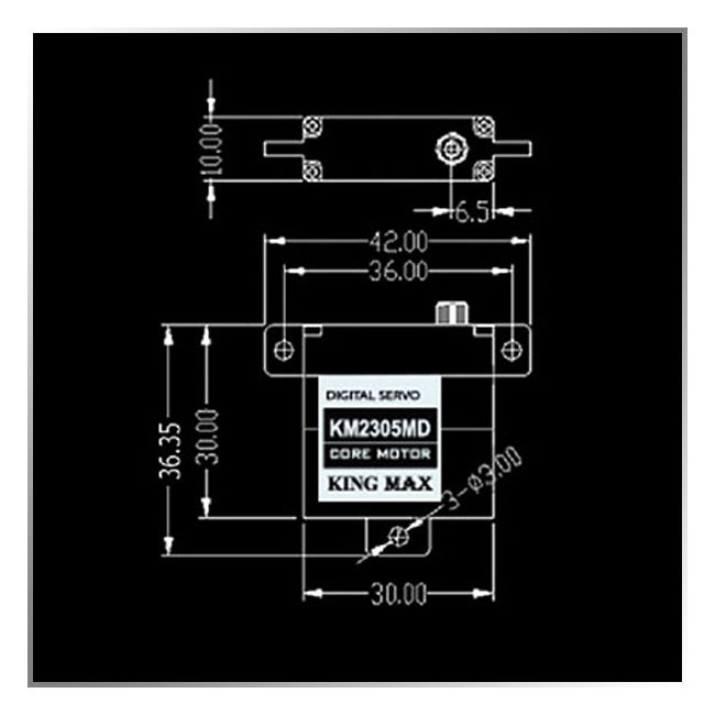 Servo mini de Alas KM2305MD 5.56kg / 0.11seg Caja y Piñones de Metal