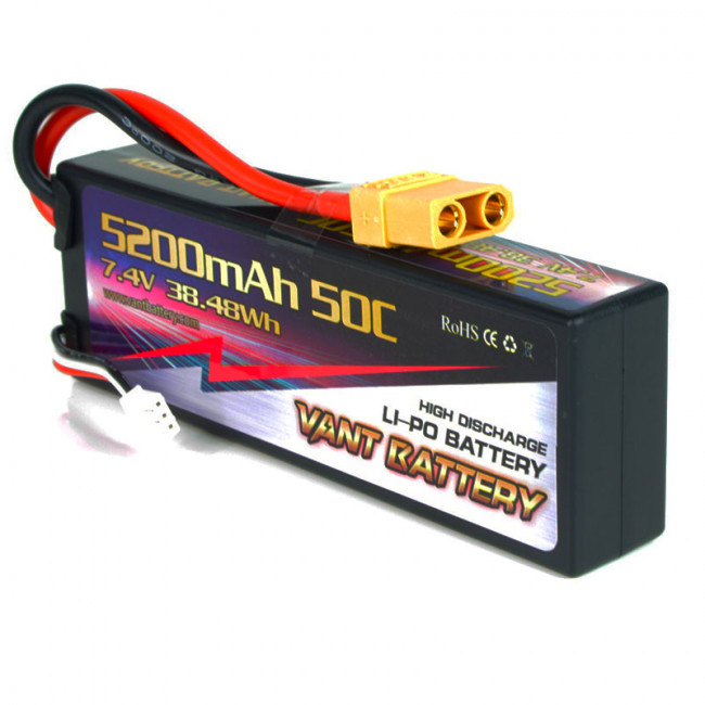 BATERÍA LIPO CONECTOR XT90 7.4V 5200MHA 50C CAJA DURA