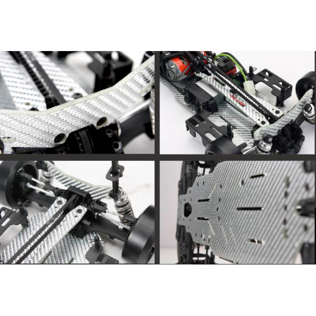 COCHE DRIFT E4D MF CON ESCOBILLAS GRAFITO SILVER 4X4 PLATEADO (LISTO PARA CORRER)