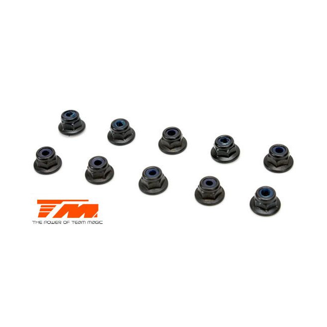 TUERCAS AUTOBLOCANTES CON LABIO 3MM NEGRA (10PCS)