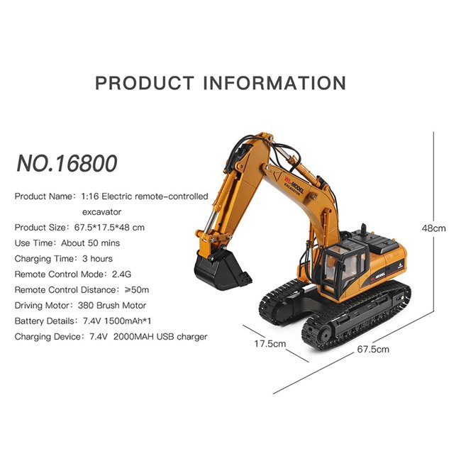 WLTOYS 16800 EXCAVADORA DE CONSTRUCCIÓN CON CADENAS METÁLICAS (LISTA PARA CORRER)
