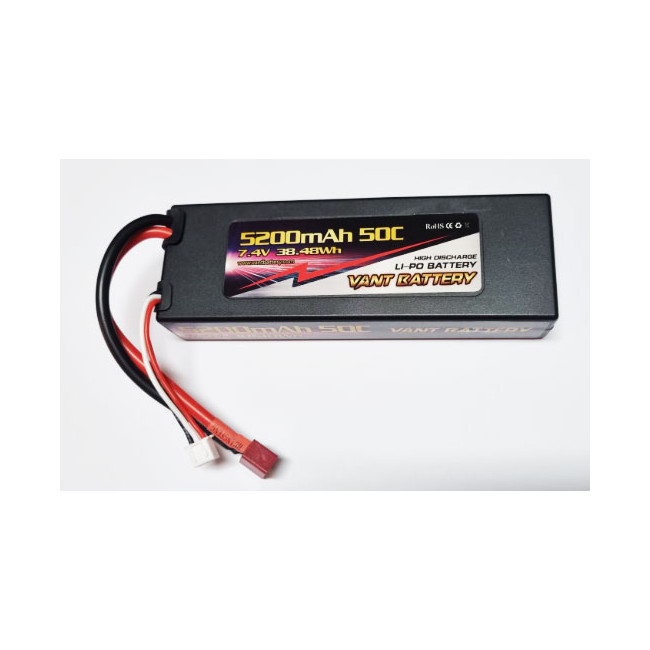 BATERÍA LIPO 7,4V 5.200MHA 50C CAJA DURA ALTA DESCARGA CONECTOR TDEAN