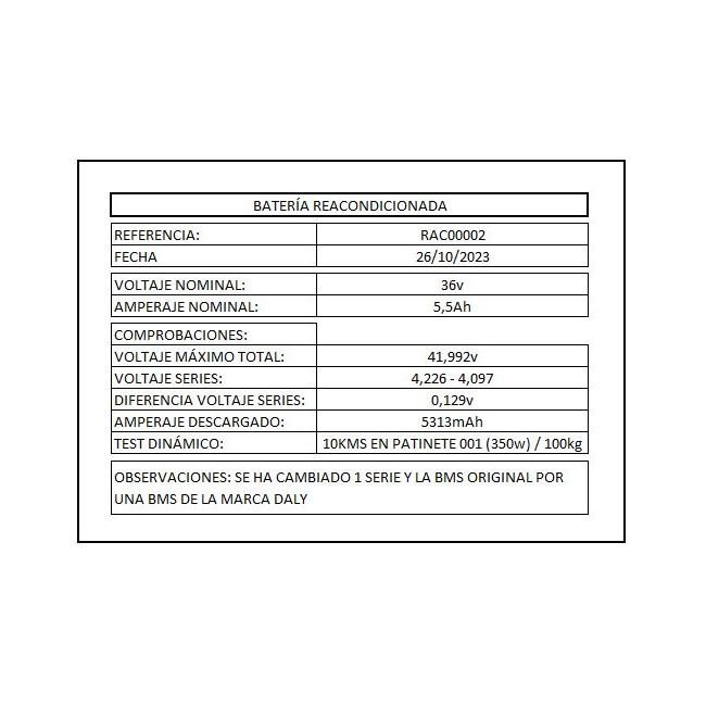 BATERÍA REACONDICIONADA 36V 5.5Ah PATINENTE / BICI ELÉCTRICA