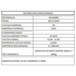 BATERÍA REACONDICIONADA 60V 12Ah PATINENTE ELÉCTRICO