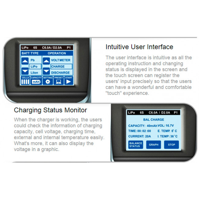 Cargador T6755 Táctil LIPO/NI-MH/NI-CD/LiION/LIFE/PB