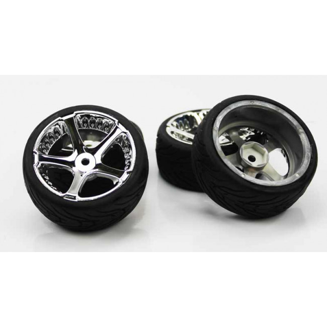 Ruedas Coches RC Touring  1/10 Universales 4 pzs Plateadas 5 radios