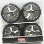 Ruedas Coches RC Touring  1/10 Universales 4 pzs Plateadas 5 radios