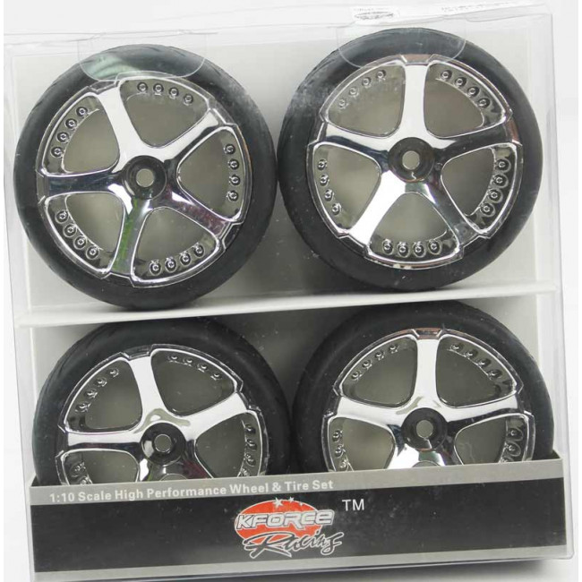 Ruedas Coches RC Touring  1/10 Universales 4 pzs Plateadas 5 radios