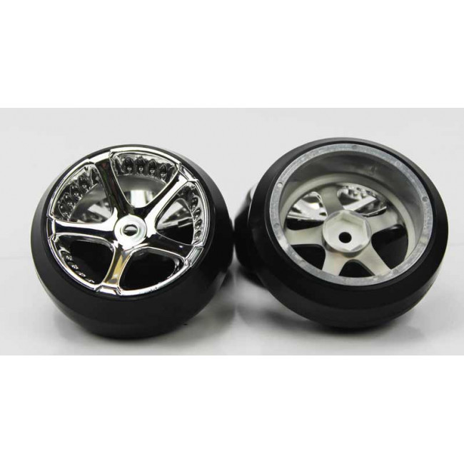 Ruedas Coches RC Drift  1/10 Universales 4 pzs Plateadas 5 radios